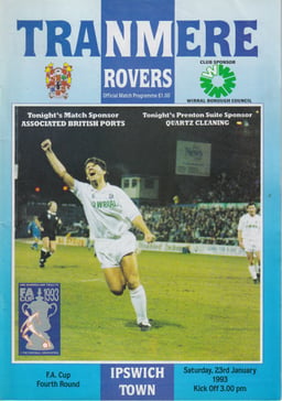 Tranmere Rovers v Ipswich Town Match Programme 1993-01-23